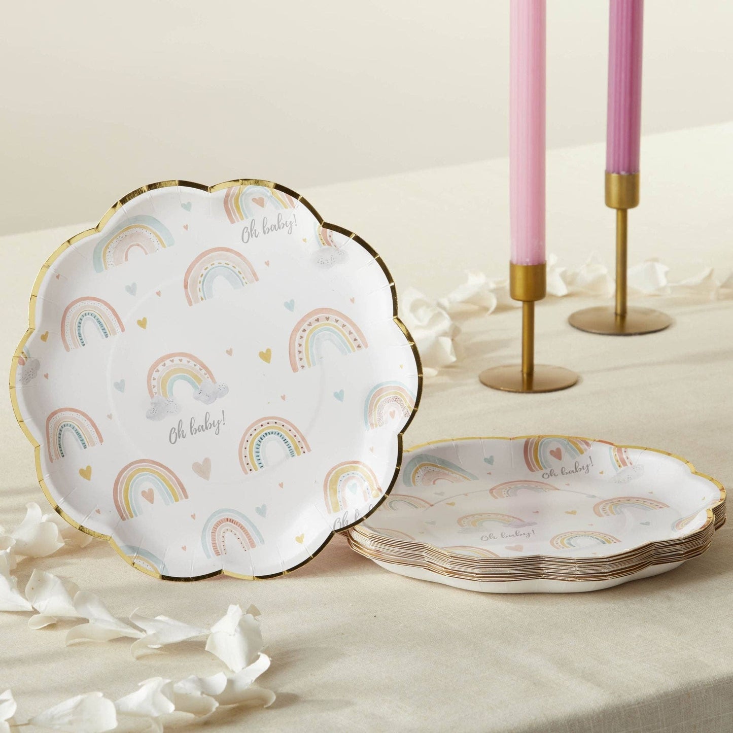 Boho Rainbow Baby 62 Piece Party Tableware Set (16 Guests)