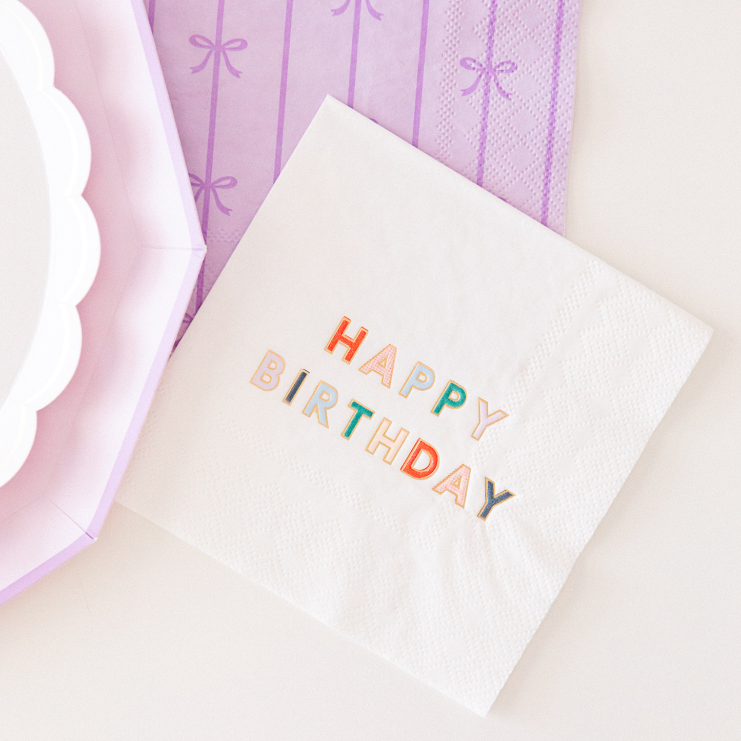 Blanc White Signature Happy Birthday Cocktail Napkins