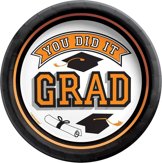 Graduation Dessert Plates - Orange & Black