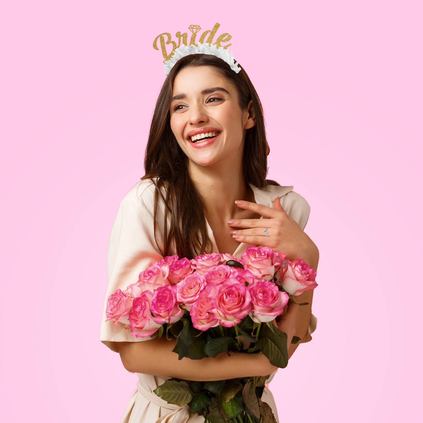 The Original Bride Party Headband Crown: Gold/White