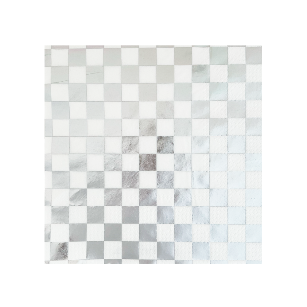 Silver Checkered Lunch Napkins