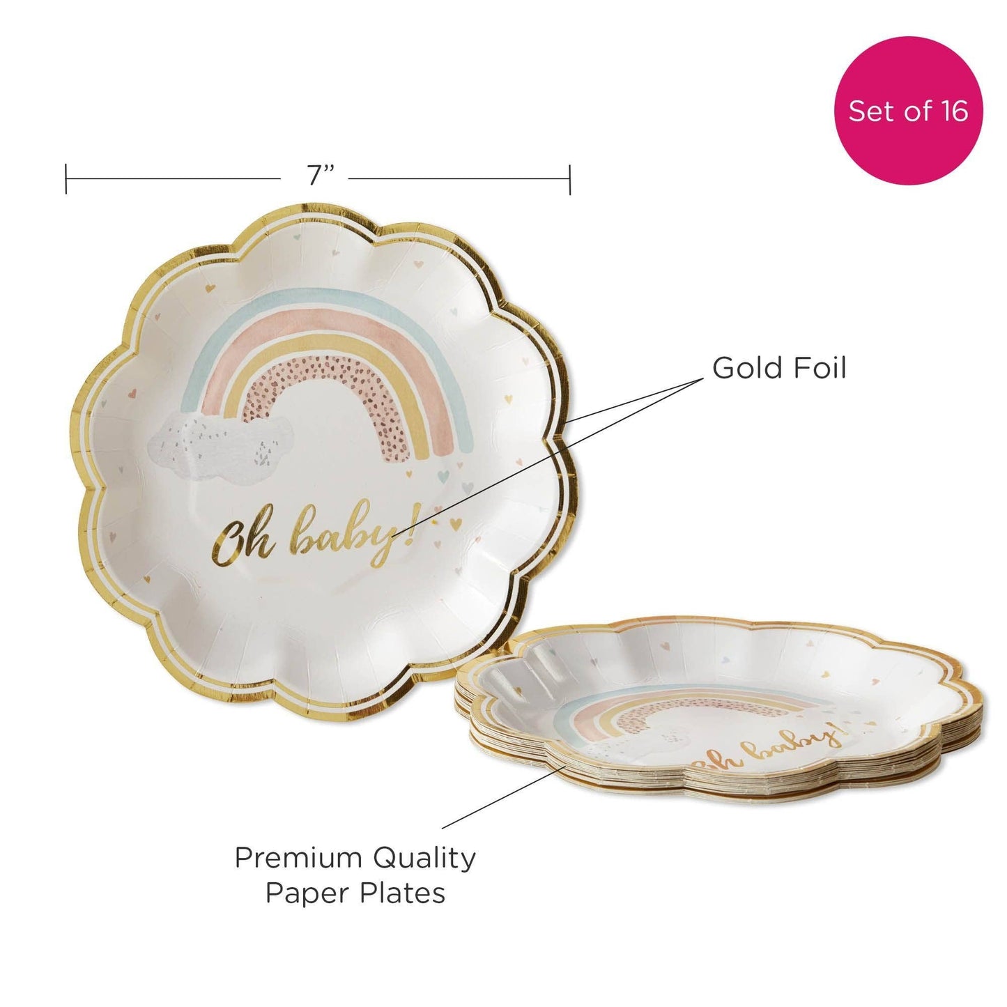 Boho Rainbow Baby 62 Piece Party Tableware Set (16 Guests)