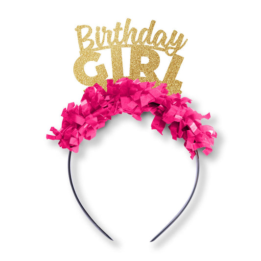Birthday Girl Party Headband Crown for Kids or Adult: Gold/Hot pink