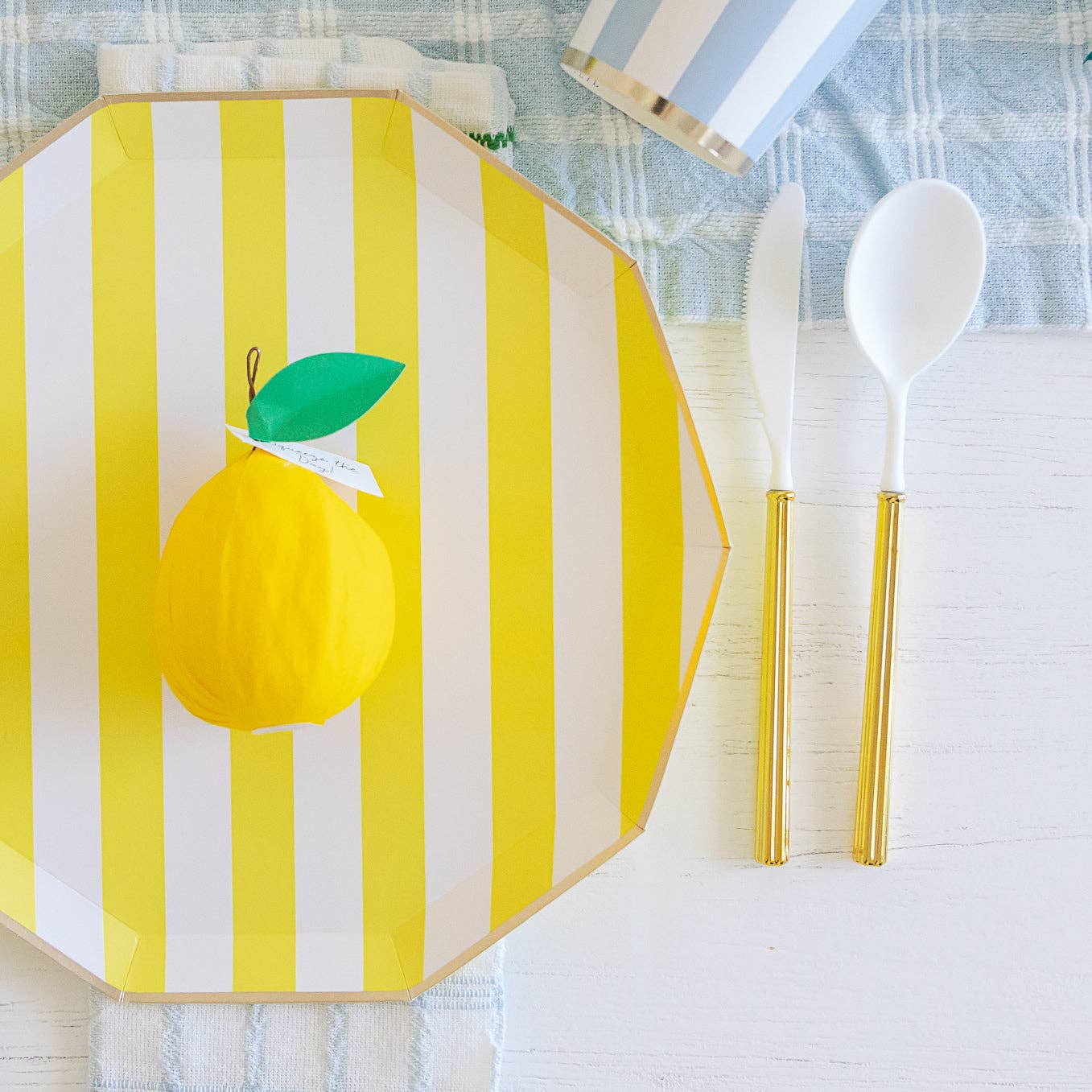 Soleil Yellow Cabana Signature Large Stripe Plates