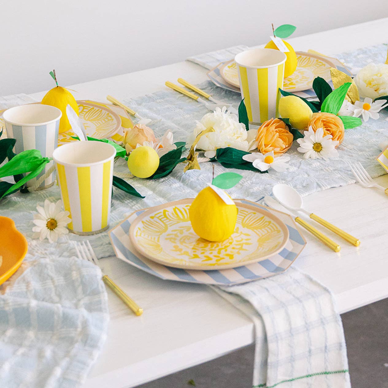 Soleil Yellow Cabana Stripe Cups