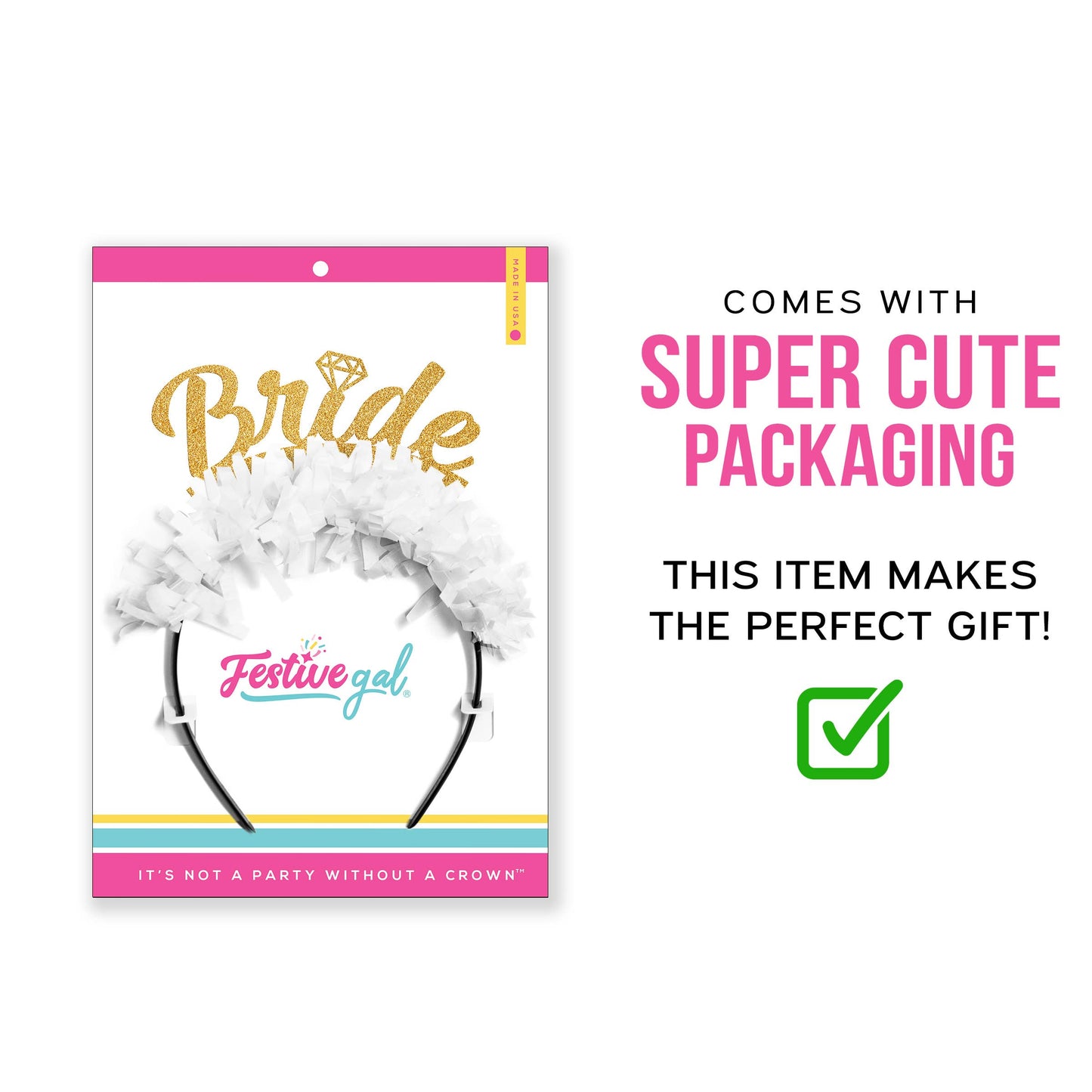 The Original Bride Party Headband Crown: Gold/White